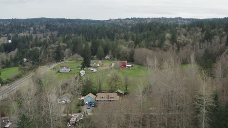 Farmhouse-Surrounded-By-Dense-Trees-In-Poulsbo,-Washington-State,-USA