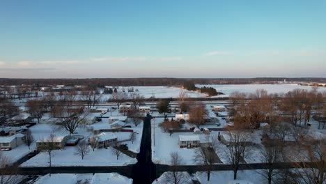 Aerial-view-winter-landscape-in-small-american-town