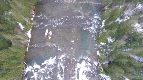 Aerial-View-of-Puntledge-River-Nymph-Falls-on-Vancouver-Island,-BC,-Canada