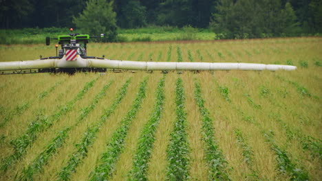 Sprayer-moving-through-corn-field,-applying-crop-protection