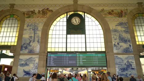 Clock-of-Sao-Bento-Railway-Station-and-Timetable-of-Departing-and-Arriving-Trains