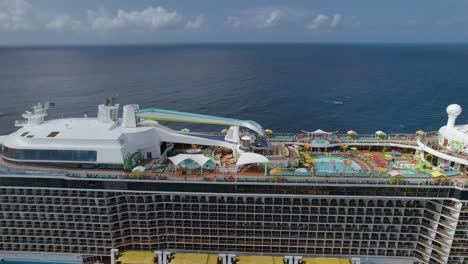 Aerial-orbit-over-the-main-deck-of-the-Odyssey-of-the-Seas-cruise-ship-anchored-in-the-cruise-terminal