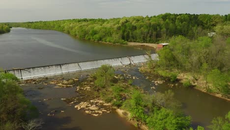 Drone-Flyover-over-a-River-in-North-Carolina-with-Spillway