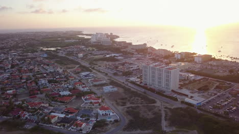 The-tropical-island-of-Aruba-during-golden-hour-with-the-sunset-over-the-Caribbean-Sea