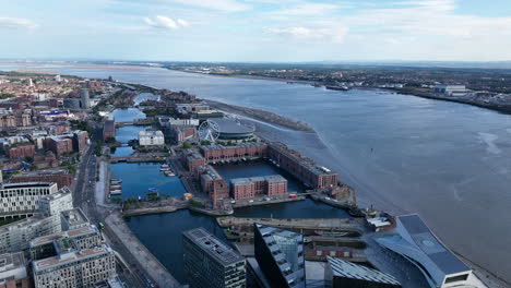Aerial-view-of-Liverpool-England-skyline-and-landmarks-daytime-summer