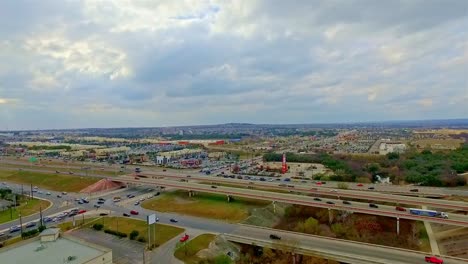 Drone-footage-of-busy-intersection-and-junction-of-a-highway-in-Texas