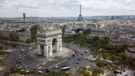 Drohnenansicht-Triumphbogen,-Paris,-Frankreich