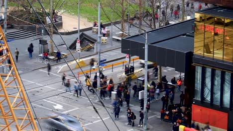 Melbourne-daytime-traffic-timelapse-on-Melbourne-Central-and-State-Library-of-Victoria