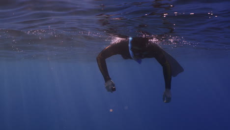 Freediver-at-surface,-before-the-deep-dive-in-the-mediterranean-sea