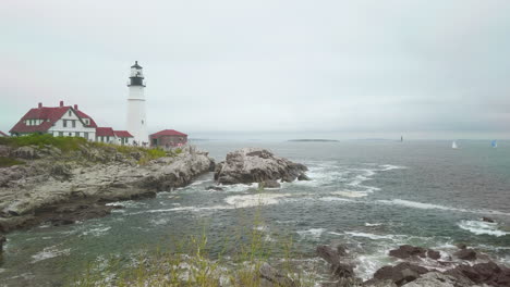 An-old-lighthouse-located-off-the-coast-of-Cape-Elizabeth,-Maine