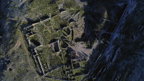 Aerial-overhead-shot-of-the-Pueblo-Fantasma-in-Real-de-Catorce,-San-Luis-Potosi,-Mexico