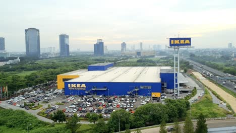 Drone-aerial-pullback-shot-of-Ikea-Alam-Sutera-at-a-sunny-day
