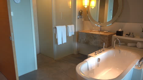 Immaculate-luxury-bathroom,-tilt-up-revealing-modern-interior