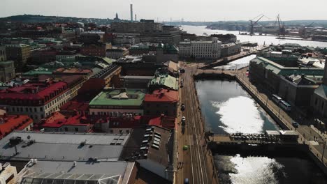 Aerial-view-over-Nordstaden-and-Inom-Vallgraven-in-central-Gothenburg,-Sweden