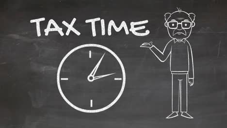 Animated-drawing-of-tax-time-on-chalkboard-a-man-and-a-clock