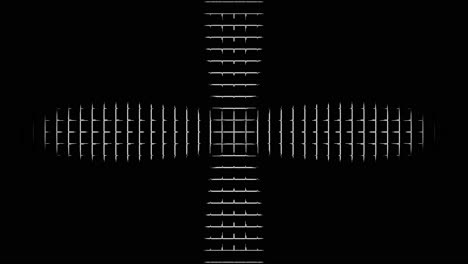 Kreuz-Bewegt-Sich-Nach-Oben,-Während-Licht-Weiße-Linien-In-Pulswellen-Bildet,-3D-CGI-gerenderte-Grafische-Animation