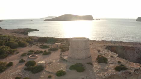 Aerial-view-of-lookout-tower-in-Ibiza