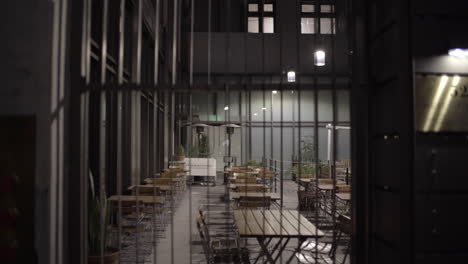 Empty-street-restaurant-behind-the-fence-in-Downtown-LA-at-night