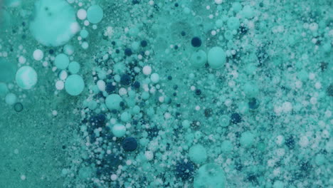 Makroaufnahme-Kleiner-Blauer-Und-Türkisfarbener-Blasen,-Die-Sich-In-Einer-Transparenten-Flüssigkeit-Bewegen