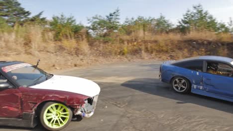 Two-Beat-Up-Drift-Cars-Drifting-by-Camera-in-Slow-Motion-in-Fukushima