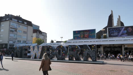 Newborn-Letters-Monument,-Touristic-Attraction-in-Pristina,-Kosovo
