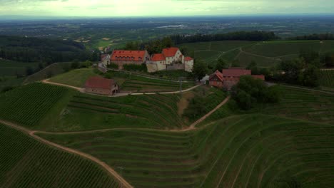 Aerial-of-Schloss-Staufenberg-on-a-Rainy-day