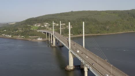Aerial-view-of-Kessock-Bridge-on-a-sunny-day,-Inverness,-Scotland