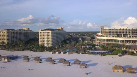 Drone-shot-of-JW-Marriot-resort-in-Marco-Island,-Florida-at-sunset