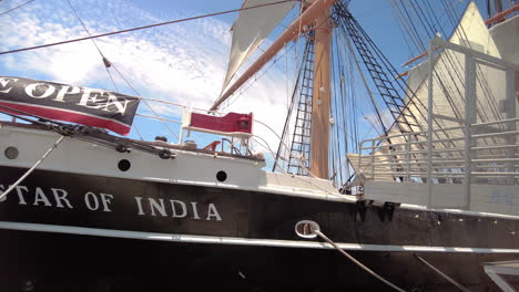 Opening-Banner-Hanging-At-The-Deck-Of-Star-Of-India-Ship-Museum-During-Covid-19-Pandemic-In-San-Diego,-California