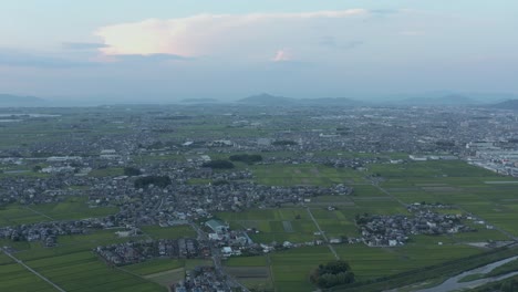Kusatsu-in-Shiga-Prefecture-Japan,-Aerial-Panoramic-View-at-Sunset