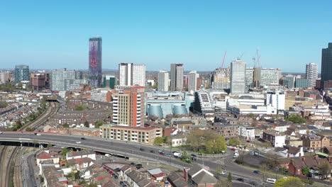 Stationary-aerial-shot-of-Croydon-town-centre-London-on-a-sunny-day