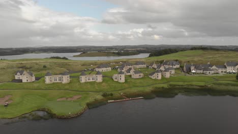 A-Drone-shot-of-the-Idyllic-Lough-Erne-Resort-is-situated-on-Lough-Erne,-Enniskillen,-County-Fermanagh,-Northern-Ireland