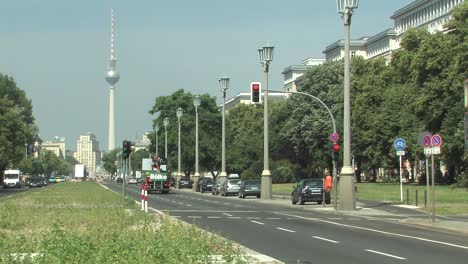 Karl-Marx-Allee-in-Berlin-with-TV-Tower,-Germany