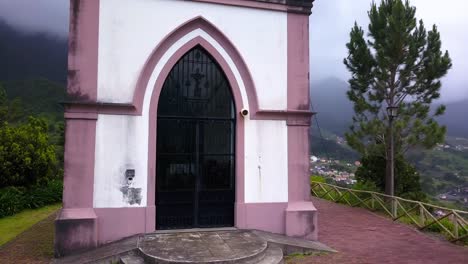 Close-Door-Of-Old-And-Historic-Unique-Chapel-Of-Our-Lady-of-Fatima-In-Sao-Vicente,-Madeira,-Portugal