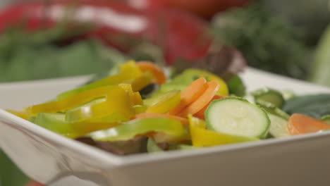 Gemischtes-Gemüse,-Gesunde-Vegetarische-Vegane-Mahlzeit,-Mediterrane-Ernährungsmischung,-Roher-Geschnittener-Karotten-Zucchini-Pfeffer-Salat