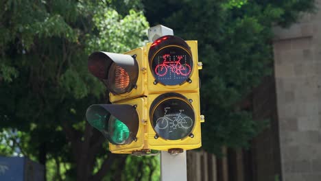 Red-Bicycle-Icon-On-Traffic-Light-In-Mexico-City