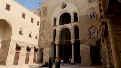 Madrasa-courtyard,-Qalawun-complex,-Cairo-in-Egypt