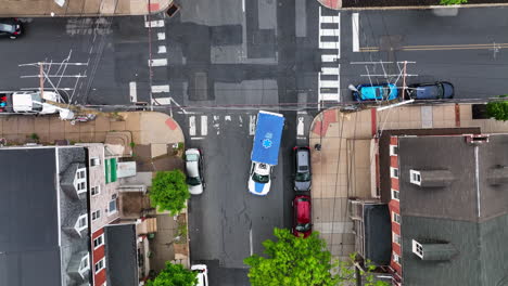 Top-down-view-of-ambulance-on-city-street