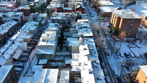 Aerial-of-urban-American-city-shutdown-during-snow-storm