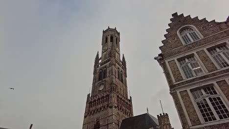 The-most-striking-tower-in-Bruges,-Belfry-and-Carillon,-protected-as-a-world-heritage-site