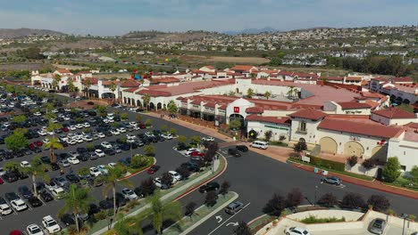 Aerial-view-of-the-outlets-at-San-Clamente,-California,-over-the-parking-lot