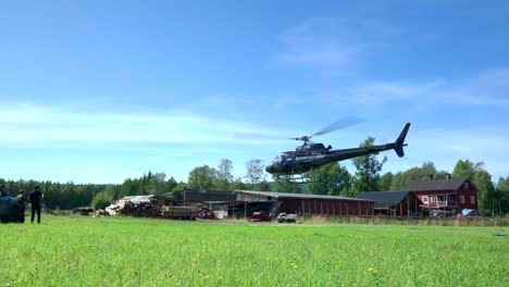 Helicopter-Tour-take-off-in-Countryside,-Holiday-Activity-in-Summer-Time,-Static