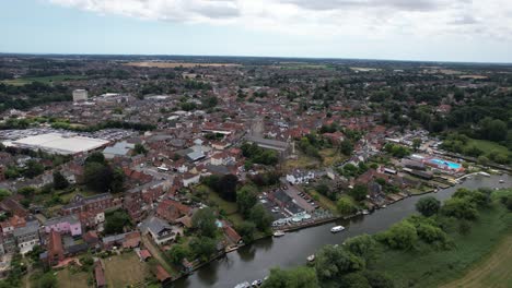 High-drone-aerial-view-Beccles-town-in-Suffolk-UK