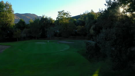 Aerial-drone-of-San-Vicente-Golf-Course-in-Ramona-California-during-sunrise