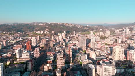 Aerial-view-of-Viña-del-Mar,-Chile-with-high-buildings-in-tourist-center-during-daylight