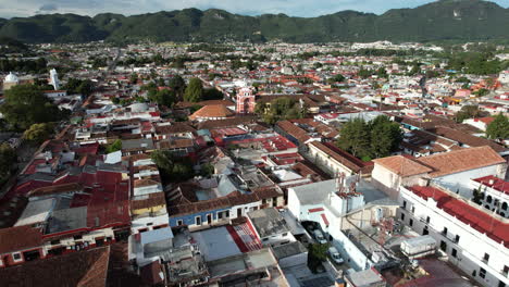 drone-shot-frontally-showing-the-Moorish-constructions-of-San-Cristobal-de-las-Casas-in-Chiapas-Mexico