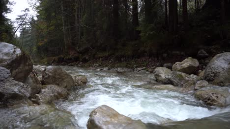 Kleiner-Gebirgsbach-Mit-Klarem-Wasser-Fließt-Durch-Den-Wald-In-Den-Alpen