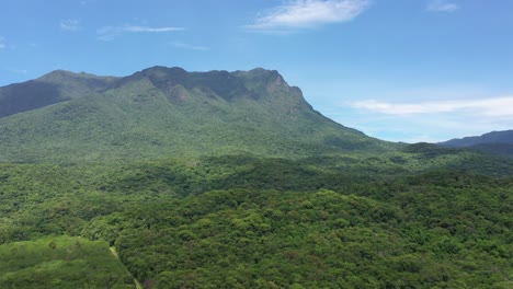Drone-going-up-in-a-aerial-high-angle-view-over-an-beautiful-rainforest-mountains-at-Estrada-Da-Graciosa-and-Serra-Marumbi,-Brazil