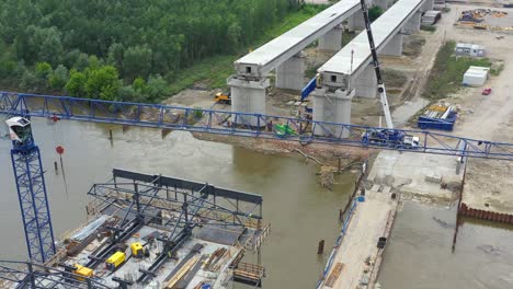 Aerial-view-shot-of-bridge-construction-site