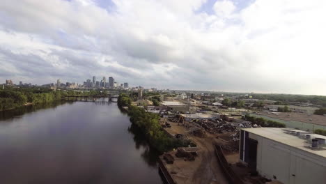 Aerial-Footage-of-metal-recycling-plant-on-the-Mississippi-River